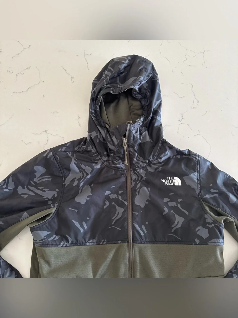 The North Face Mens Hooded Hybrid Jacket - Olive Green & Black Camo Full Zip